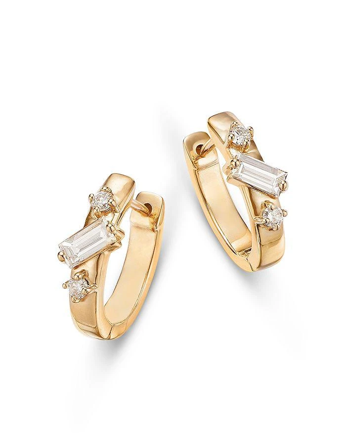 商品Moon & Meadow|14K Yellow Gold Lab Grown Diamond Round & Baguette Huggie Hoop Earrings,价格¥5079,第1张图片详细描述