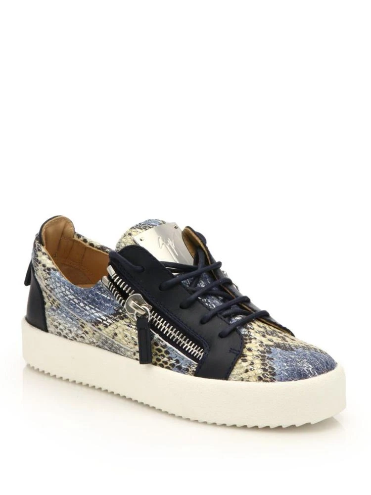 商品Giuseppe Zanotti|Snake-Embossed Leather Low-Top Zip Sneakers,价格¥2193,第1张图片