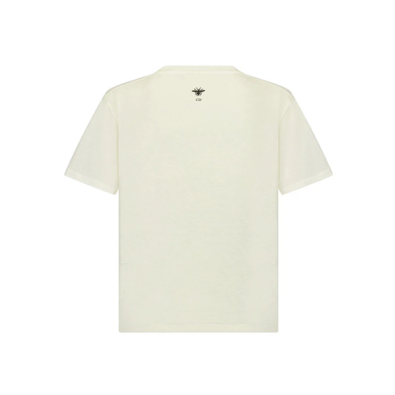 商品Dior|【预售3-7天】DIOR/迪奥 22年春夏新款 VIBE系列 女士米白色和荧光蓝色棉质和亚麻混纺星星Logo短袖T恤223T19A4497_X5882,价格¥7185,第4张图片详细描述