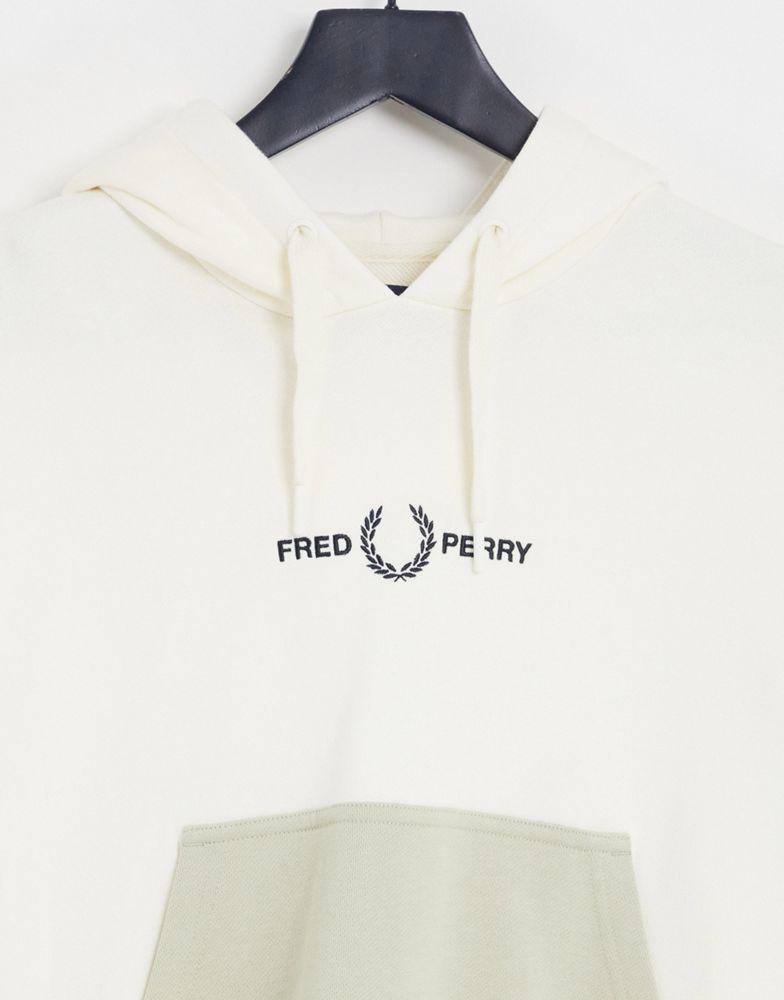 Fred Perry colour block hooded hoodie in ecru商品第2张图片规格展示