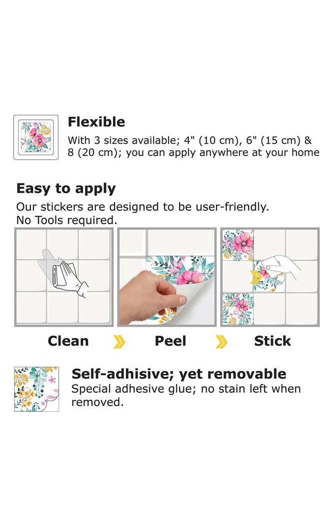 商品WALPLUS|Sweet Spring Bouquet 96-Piece Tile Sticker Set,价格¥288,第2张图片详细描述