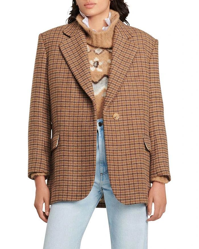 商品Sandro|Jenna Oversized Checkered Jacket,价格¥2646,第1张图片