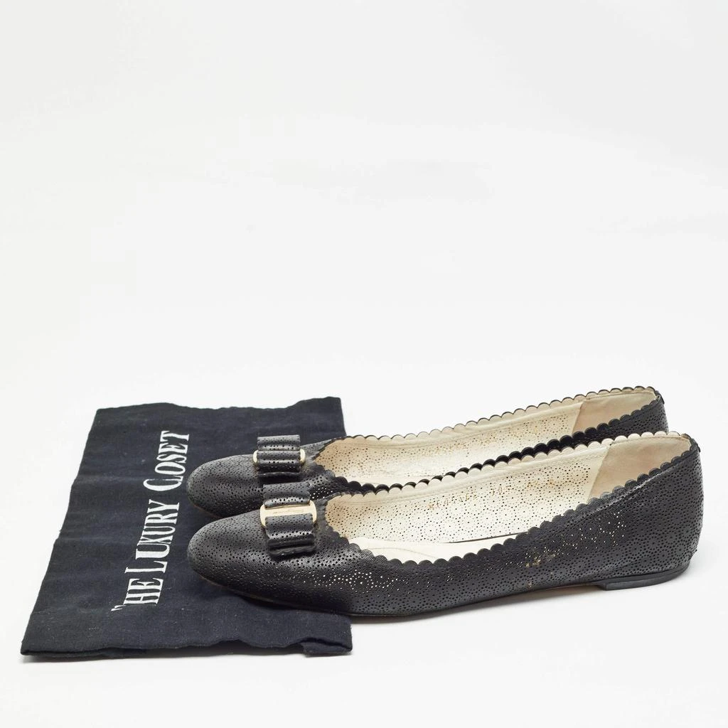 Salvatore Ferragamo Black Perforated Leather Vara Lace Bow Ballet Flats Size 40 商品