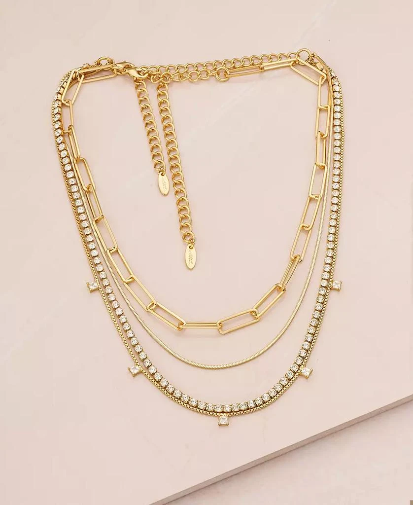 商品Ettika Jewelry|18k Gold-Plated 3-Pc. Set Cubic Zirconia Mixed Link Necklaces,价格¥599,第4张图片详细描述