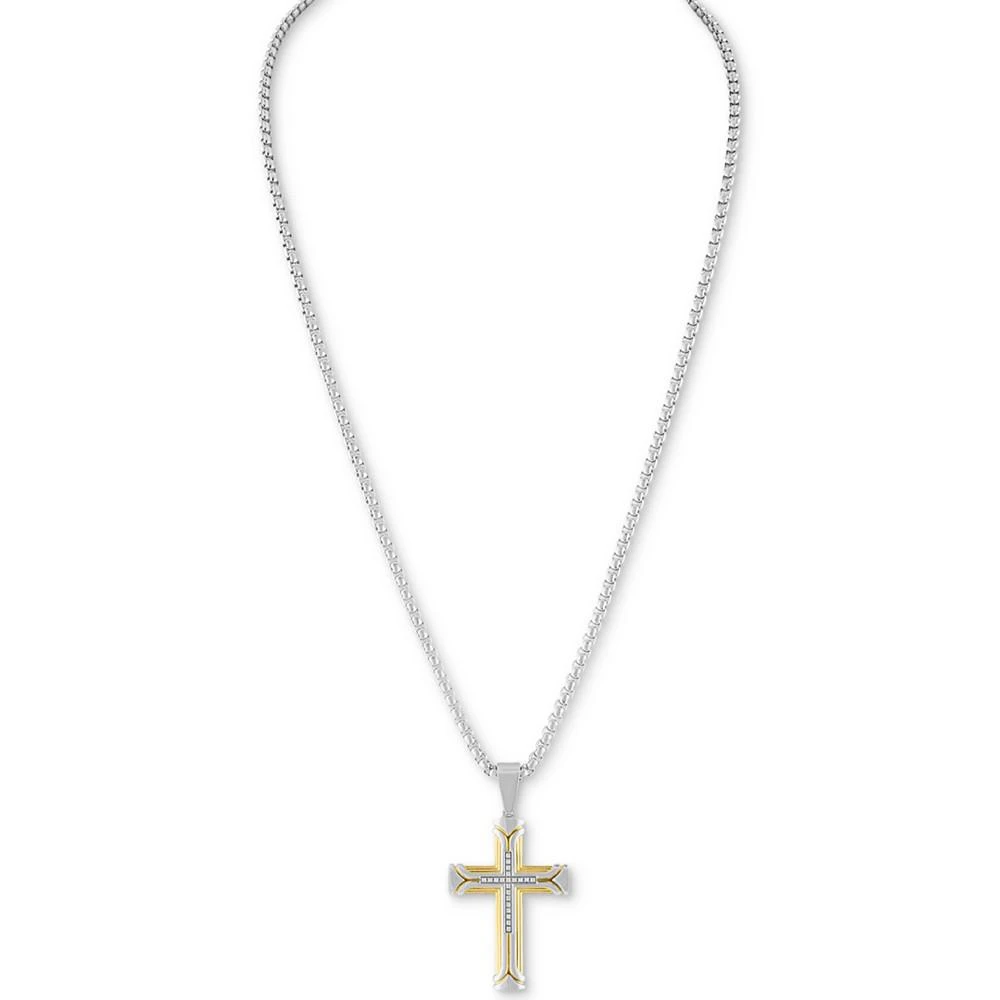 商品Esquire Men's Jewelry|Diamond Cross 22" Pendant Necklace (1/10 ct. t.w.) in Stainless Steel & Gold-Tone Ion-Plate, Created for Macy's,价格¥2388,第2张图片详细描述