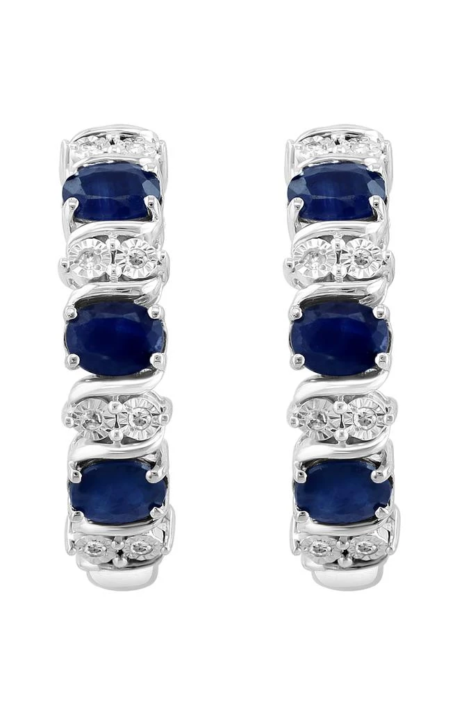 商品Effy|Sterling Silver Sapphire & Diamond Hoop Earrings,价格¥1192,第2张图片详细描述