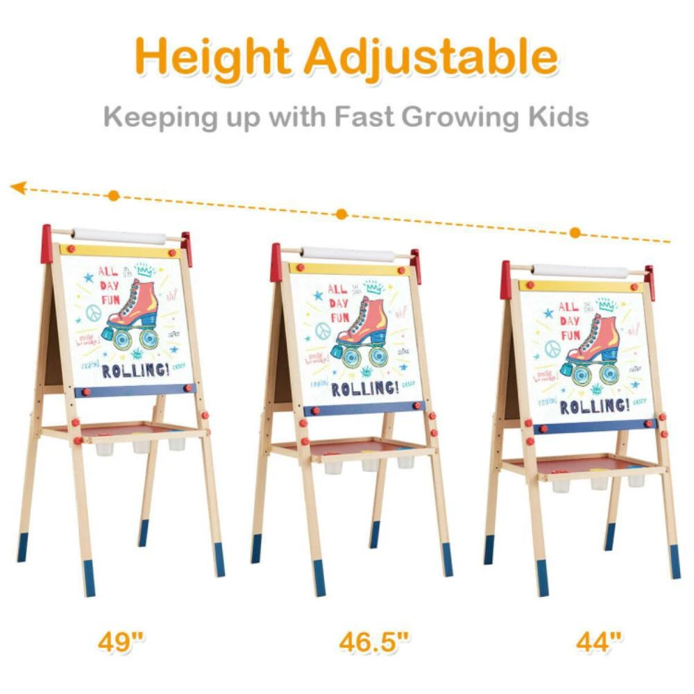 商品Hivvago|All-in-One Wooden Height Adjustable Kid's Art Easel with Magnetic Stickers and Paper,价格¥896,第5张图片详细描述