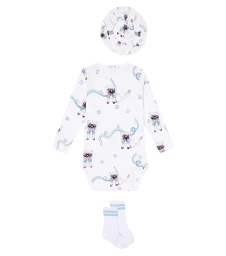 商品Mini Rodini|婴幼儿 — 棉质混纺连身衣、帽子与袜子套装,价格¥461,第2张图片详细描述