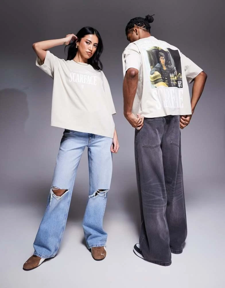 商品ASOS|ASOS DESIGN unisex oversized license t-shirt with Scarface prints in washed beige,价格¥247,第3张图片详细描述