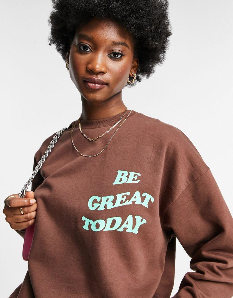 ASOS DESIGN oversized sweatshirt with be great today graphic in brown商品第4张图片规格展示