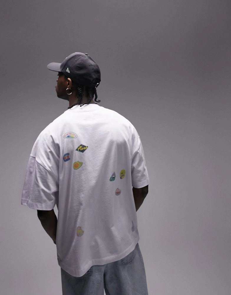 商品Topman|Topman extreme oversized fit t-shirt with front and back fruit sticker print in white,价格¥240,第2张图片详细描述