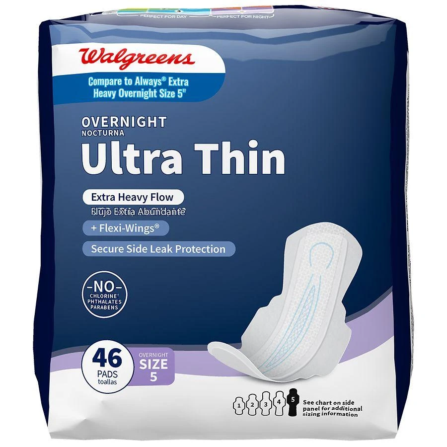 商品Walgreens|Overnight Ultra Thin Pads Extra Heavy Flow Unscented, 5,价格¥71,第1张图片详细描述