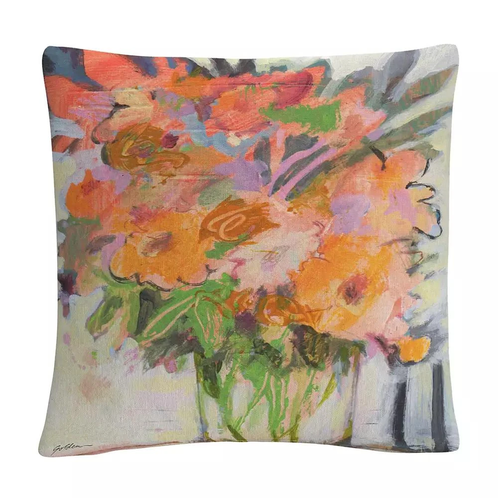 商品Baldwin|Sheila Golden Floral Bouquet Watercolor Motif Decorative Pillow, 16" x 16",价格¥220,第1张图片