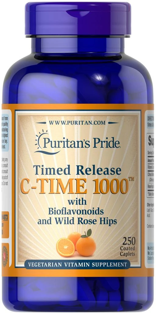 商品Puritan's Pride|Vitamin C-1000 mg with Rose Hips Timed Release 250 Caplets,价格¥412-¥823,第1张图片