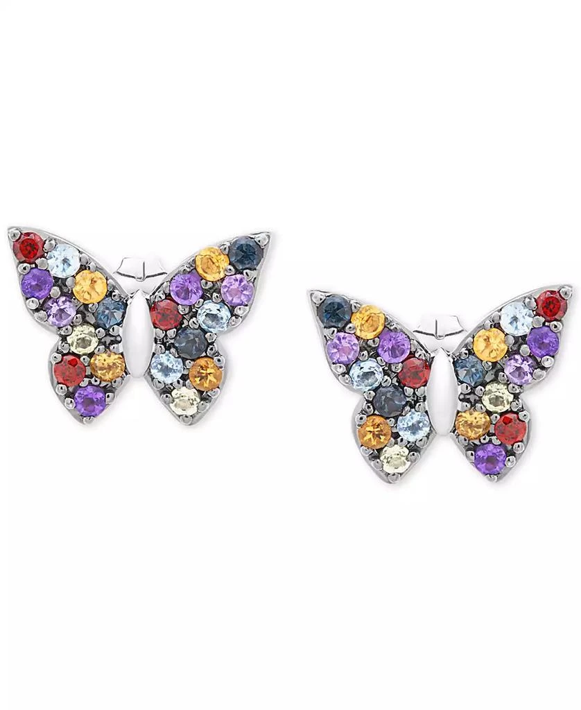 商品Macy's|Multi-Gemstone Butterfly Stud Earrings (7/8 ct. t.w.) in Sterling Silver,价格¥604,第1张图片