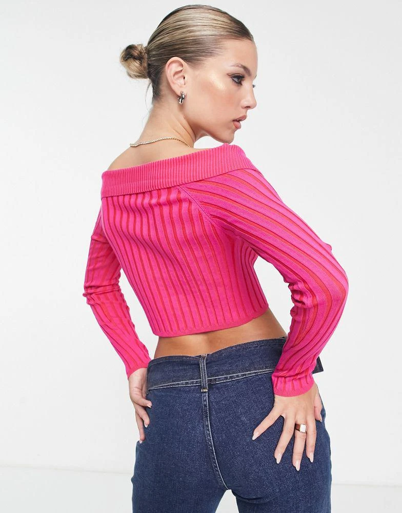 商品AsYou|ASYOU zip up bardot knitted top in pink,价格¥84,第2张图片详细描述