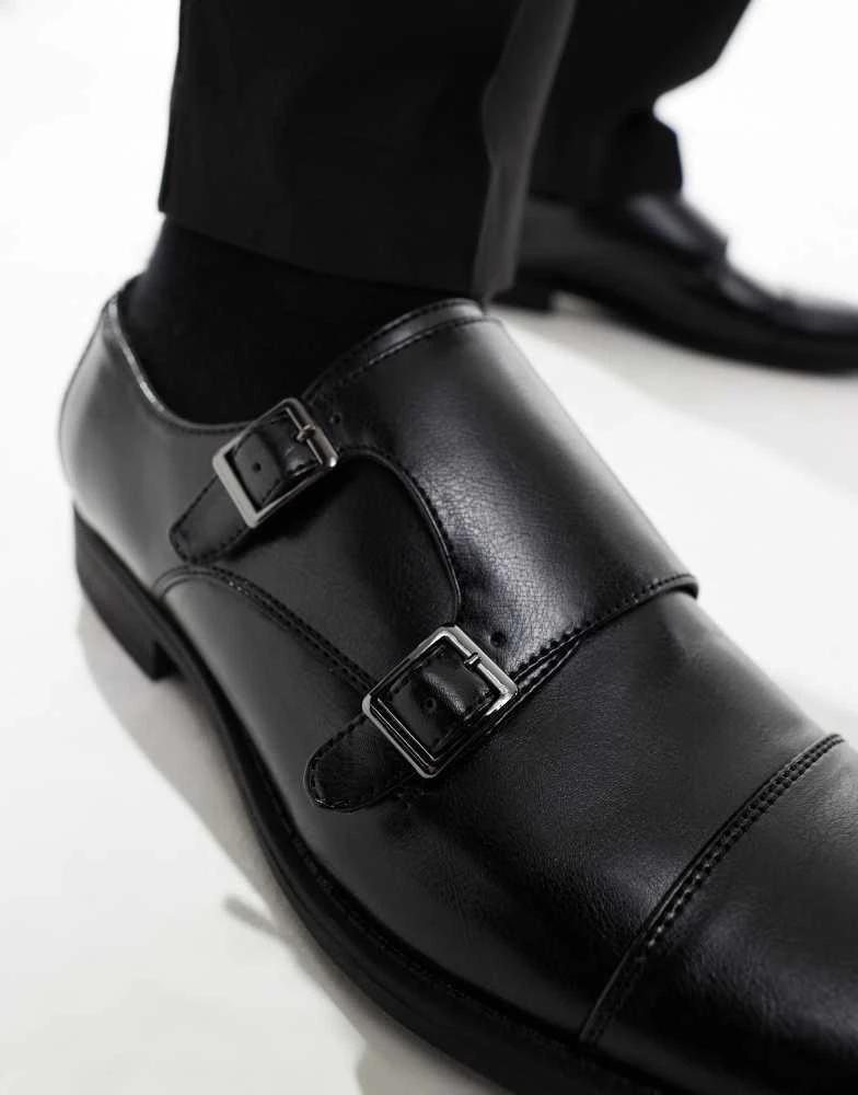 商品ASOS|ASOS DESIGN monk shoes in black faux leather with emboss panel,价格¥298,第3张图片详细描述