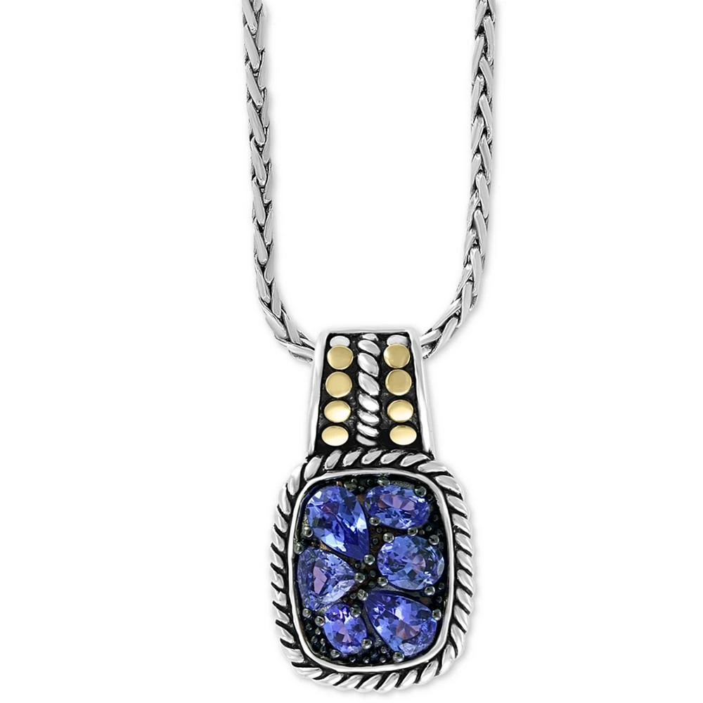 商品Effy|EFFY® Tanzanite Cluster 18" Pendant Necklace (1-7/8 ct. t.w.) in Sterling Silver and 18k Gold,价格¥5127,第1张图片