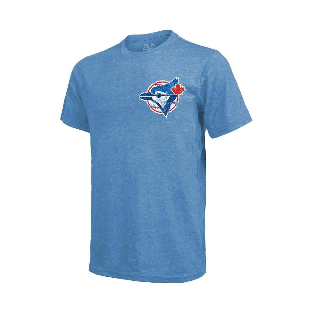 商品Majestic|Men's Threads Light Blue Toronto Blue Jays Throwback Logo Tri-Blend T-shirt,价格¥298,第3张图片详细描述