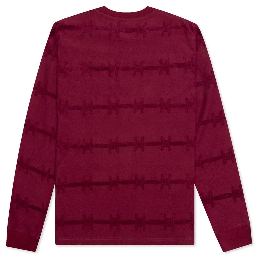 商品Brain Dead|Brain Dead Barbed Wire Burnout L/S Tee - Maroon,价格¥282,第2张图片详细描述