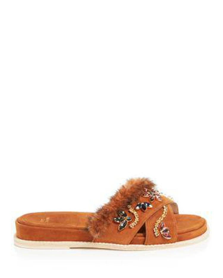 商品Stuart Weitzman|Women's Nomedeplume Suede & Mink Fur Embellished Slide Sandals,价格¥1864,第2张图片详细描述