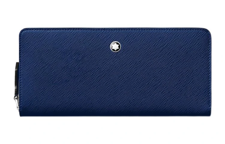 商品[国内直发] MontBlanc|万宝龙 匠心系列六角白星品牌标识拉链开合 牛皮革 手机包 男款 午夜蓝,价格¥2613,第1张图片