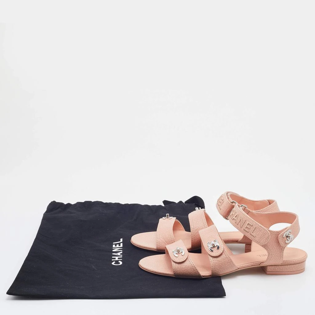 Chanel Beige Leather CC Velcro Ankle Strap Flat Sandals Size 38 商品
