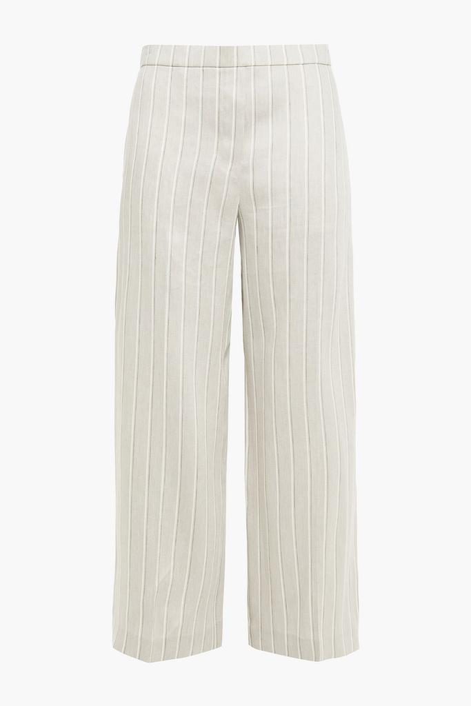 Cropped striped linen-blend twill wide-leg pants商品第1张图片规格展示
