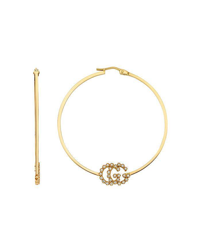商品Gucci|18K Yellow Gold Running GG Logo Diamond Hoop Earrings,价格¥22727,第4张图片详细描述