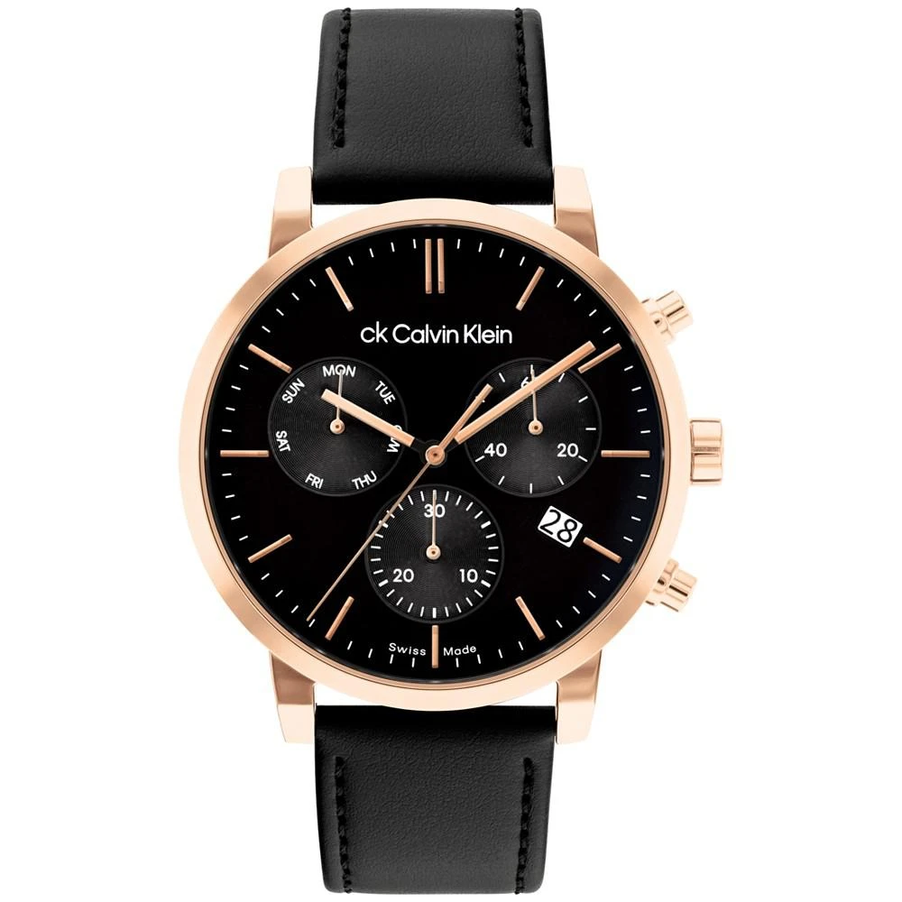 商品Calvin Klein|Men's Swiss Chronograph Gauge Black Leather Strap Watch 42mm,价格¥2253,第1张图片