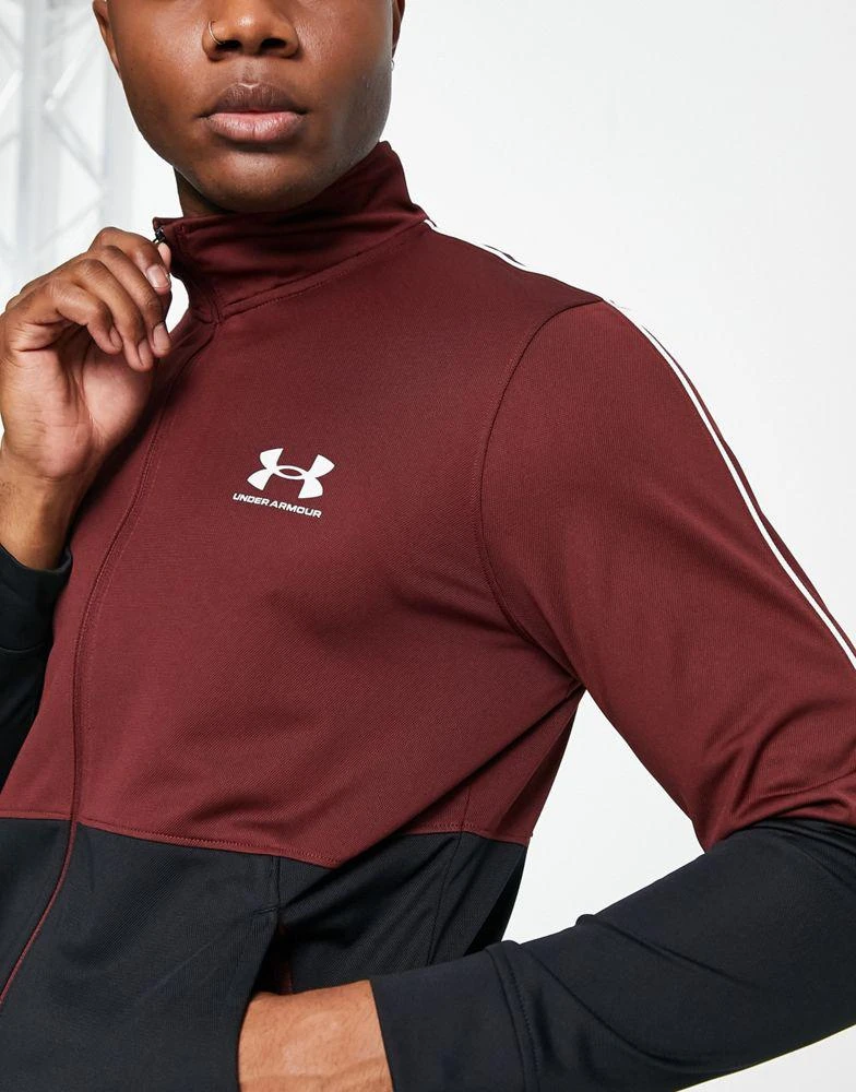 商品Under Armour|Under Armour Training pique track jacket in black and burgundy colourblock,价格¥212,第4张图片详细描述