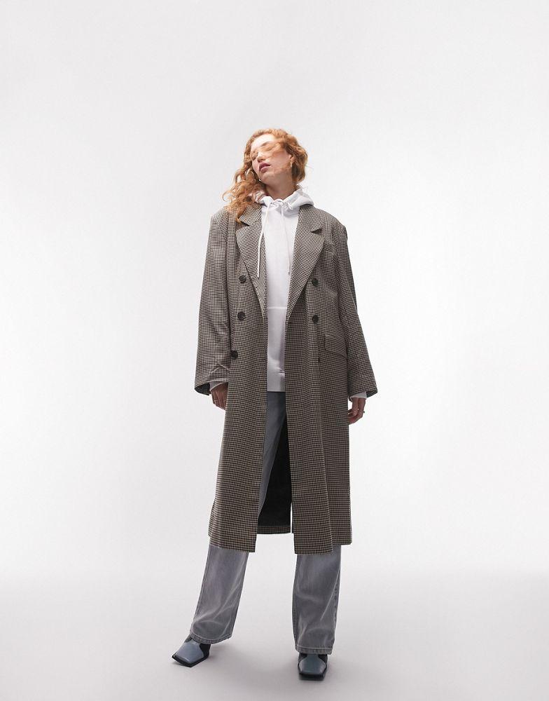 Topshop check oversized dad coat in neutral商品第4张图片规格展示