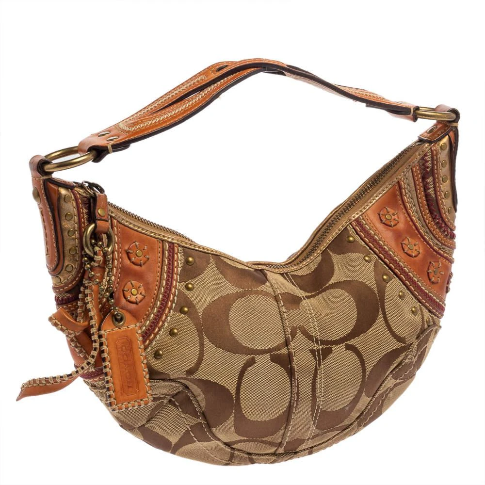 商品[二手商品] Coach|Coach Beige/Brown Signature Canvas and Leather Hobo,价格¥1150,第3张图片详细描述