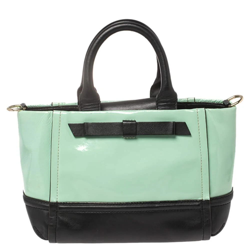 商品[二手商品] Kate Spade|Kate Spade Mint Green/Black Patent and Leather Chelsea Park Gigi Tote,价格¥1524,第1张图片