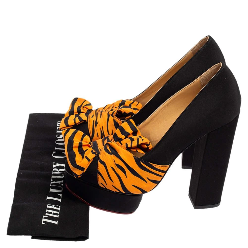 Charlotte Olympia Black/Orange Zebra Print Satin Dolly Bow Pumps Size 37.5 商品