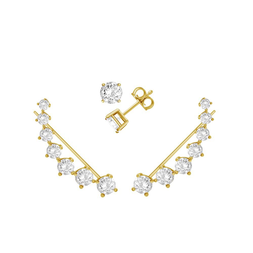 Cubic Zirconia Stud & Graduated Climber Set in Silver Plate or Gold Plate商品第1张图片规格展示