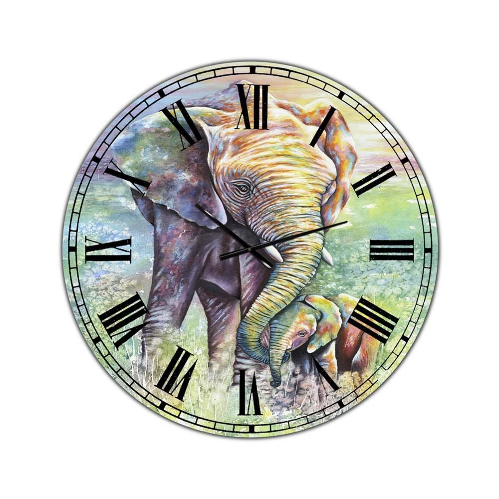 商品Designart|Mother & Baby Elephant Rainbow Colors Oversized Cottage Wall Clock - 36 x 36,价格¥2113,第1张图片