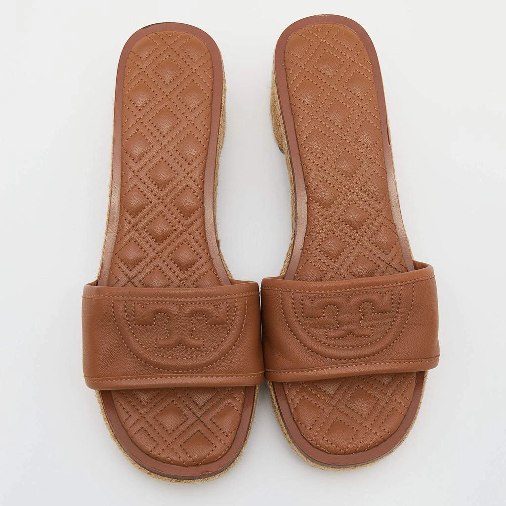 商品[二手商品] Tory Burch|Tory Burch Brown Leather Fleming Espadrille Slides Size 37,价格¥984,第3张图片详细描述