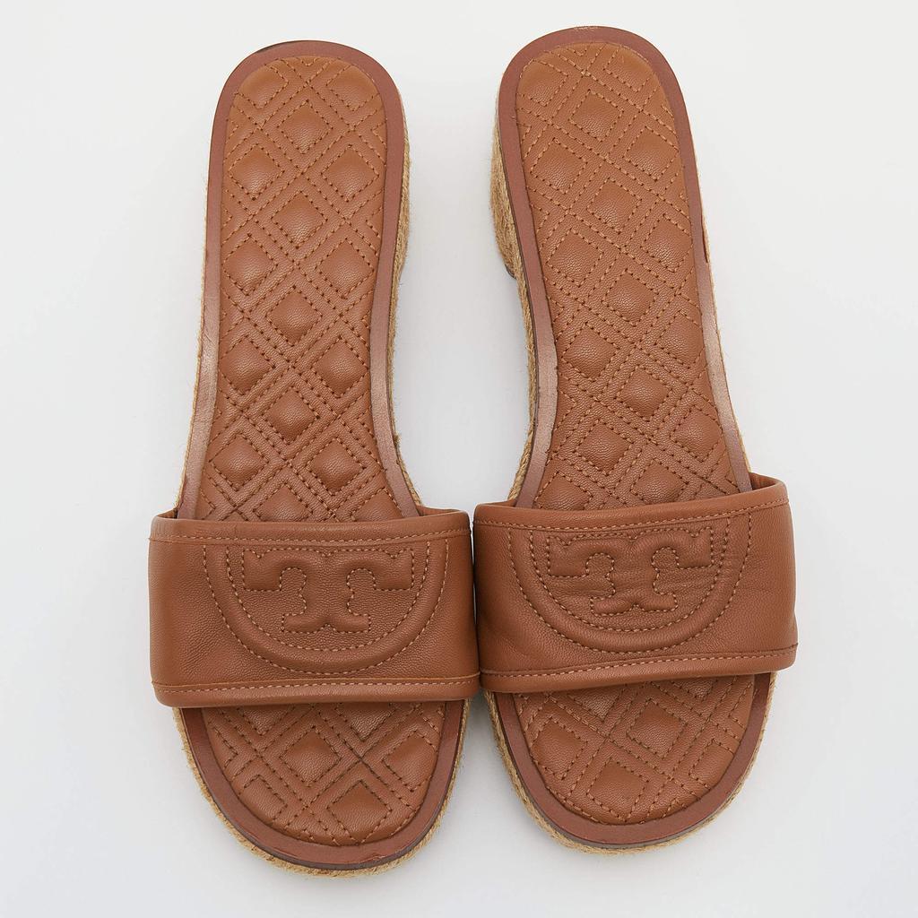 商品[二手商品] Tory Burch|Tory Burch Brown Leather Fleming Espadrille Slides Size 37,价格¥934,第5张图片详细描述