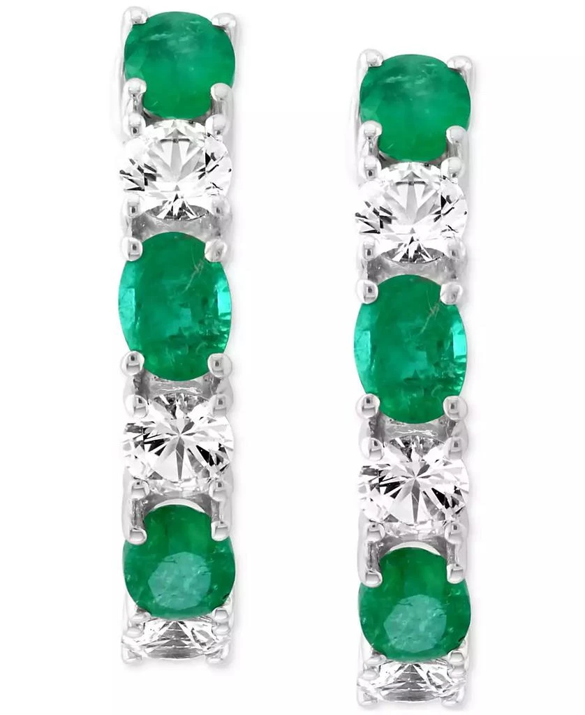 EFFY® Emerald (3/4 ct. t.w.) & White Sapphire (3/4 ct. t.w.) Small Hoop Earrings in 14k White Gold, 0.75" (Also available in Sapphire) 商品