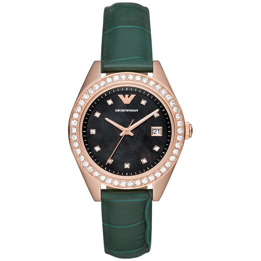 商品Emporio Armani|Women's Green Leather Strap Watch 36mm,价格¥1774,第1张图片