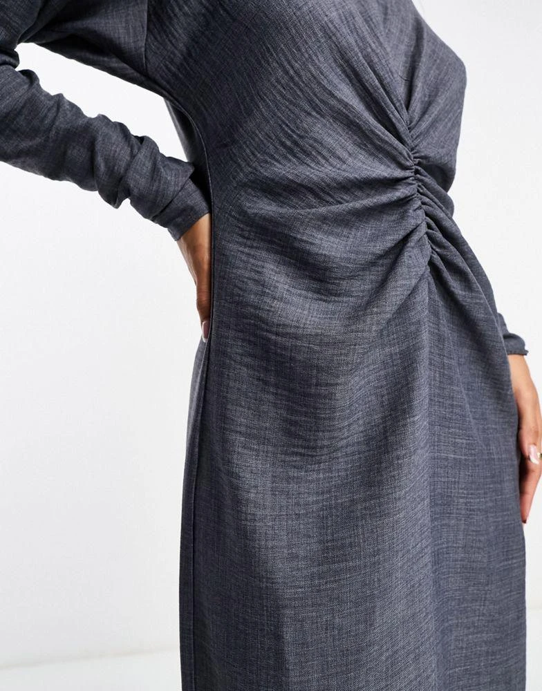 商品ASOS|ASOS DESIGN long sleeve maxi dress with ruching detail in washed navy,价格¥476,第2张图片详细描述