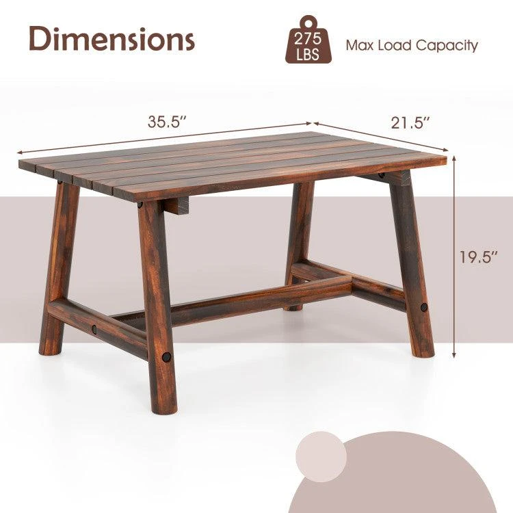 Solid Wood Patio Table with Slatted Tabletop for Garden Lawn Porch Balcony Poolside Living Room-Brown 商品
