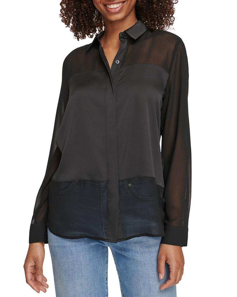 商品Karl Lagerfeld Paris|Mixed Media Blouse,价格¥470,第1张图片