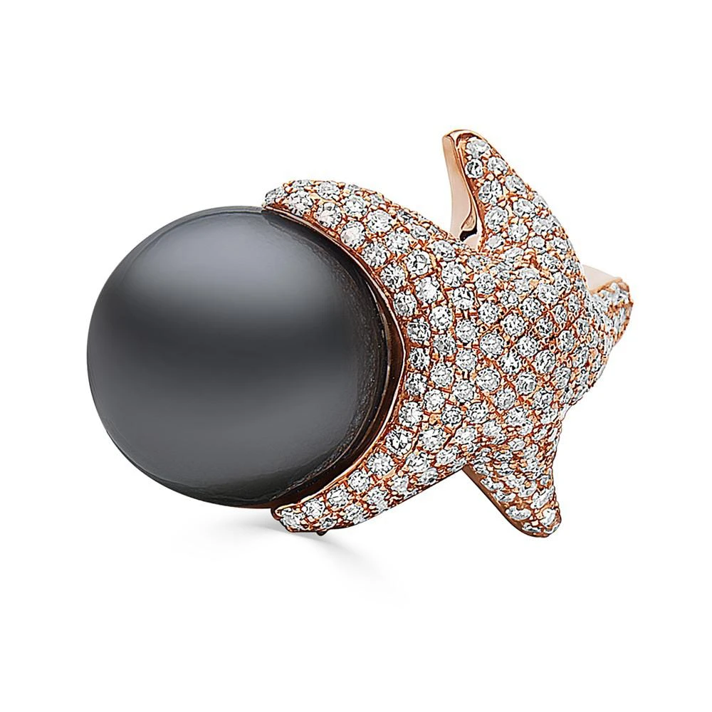 商品Effy|EFFY® Cultured Tahitian Pearl (11-1/2mm) & Diamond (3/4 ct. t.w.) Starfish Ring in 14k Rose Gold,价格¥32881,第2张图片详细描述