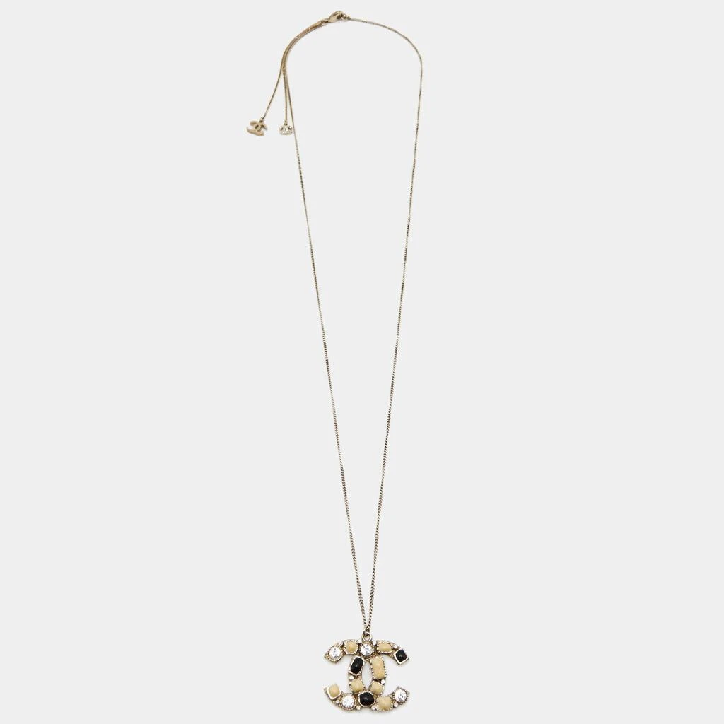 商品[二手商品] Chanel|Chanel CC Crystal Resin Gold Tone Pendant Necklace,价格¥4475,第2张图片详细描述