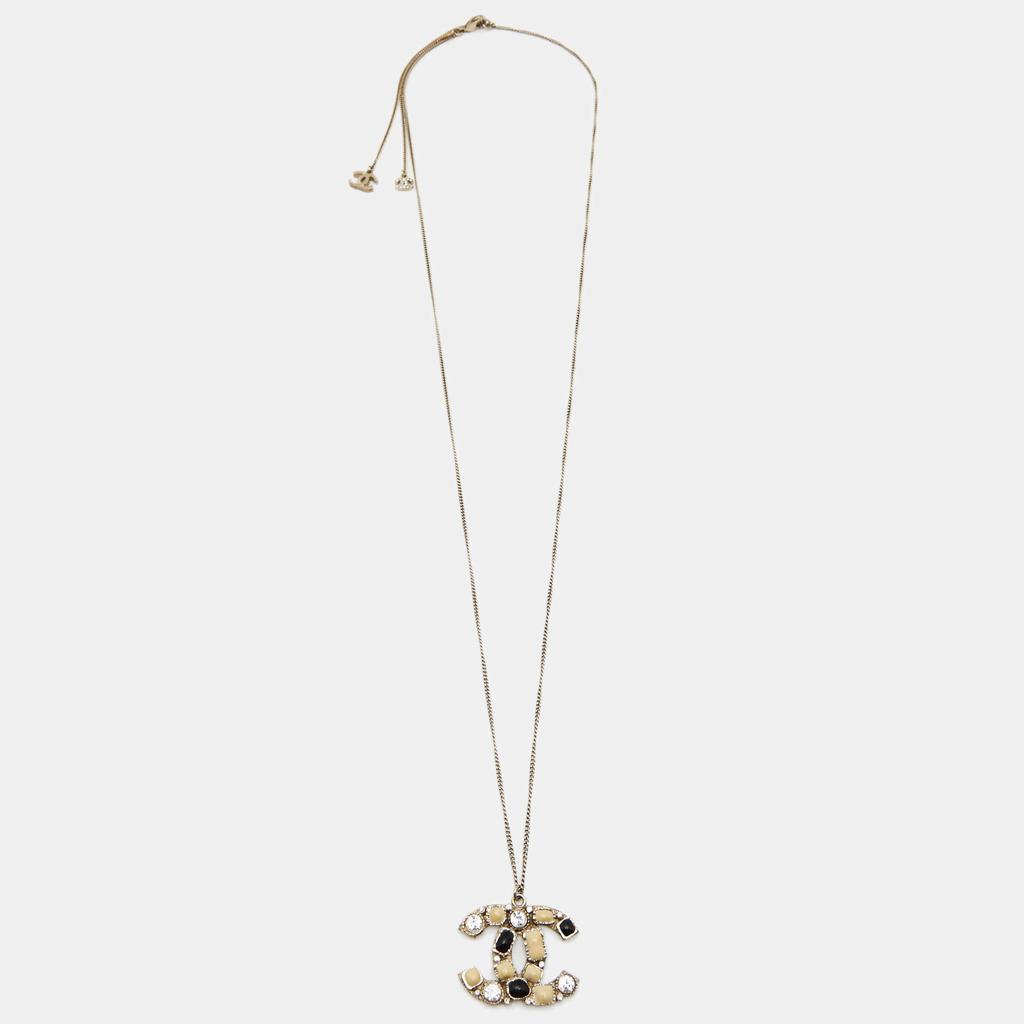 商品[二手商品] Chanel|Chanel CC Crystal Resin Gold Tone Pendant Necklace,价格¥3741,第4张图片详细描述