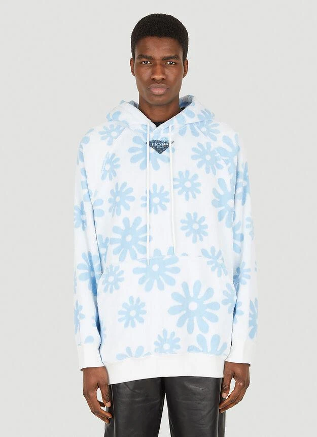 商品Prada|Floral Fleece Hooded Sweatshirt in Light Blue,价格¥8394,第1张图片