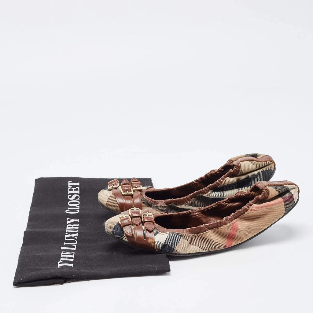 Burberry Tricolor Leather and House Check Canvas Buckle Detail Scrunch Ballet Flats Size 38 商品