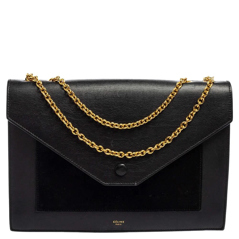 商品[二手商品] Celine|Celine Black Suede And Leather Pocket Envelope Shoulder Bag,价格¥4026,第1张图片